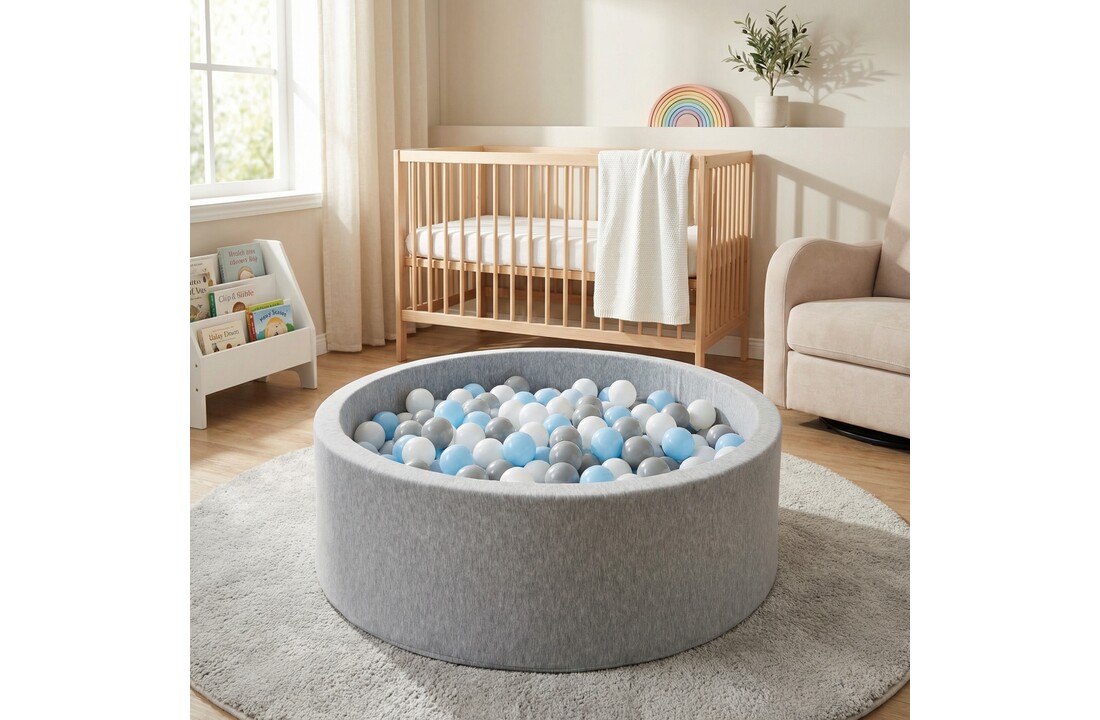 Ballenbak - 150 ballen - rond - 90x30 cm ballenbad - witte, babyblauw, grijze ballen