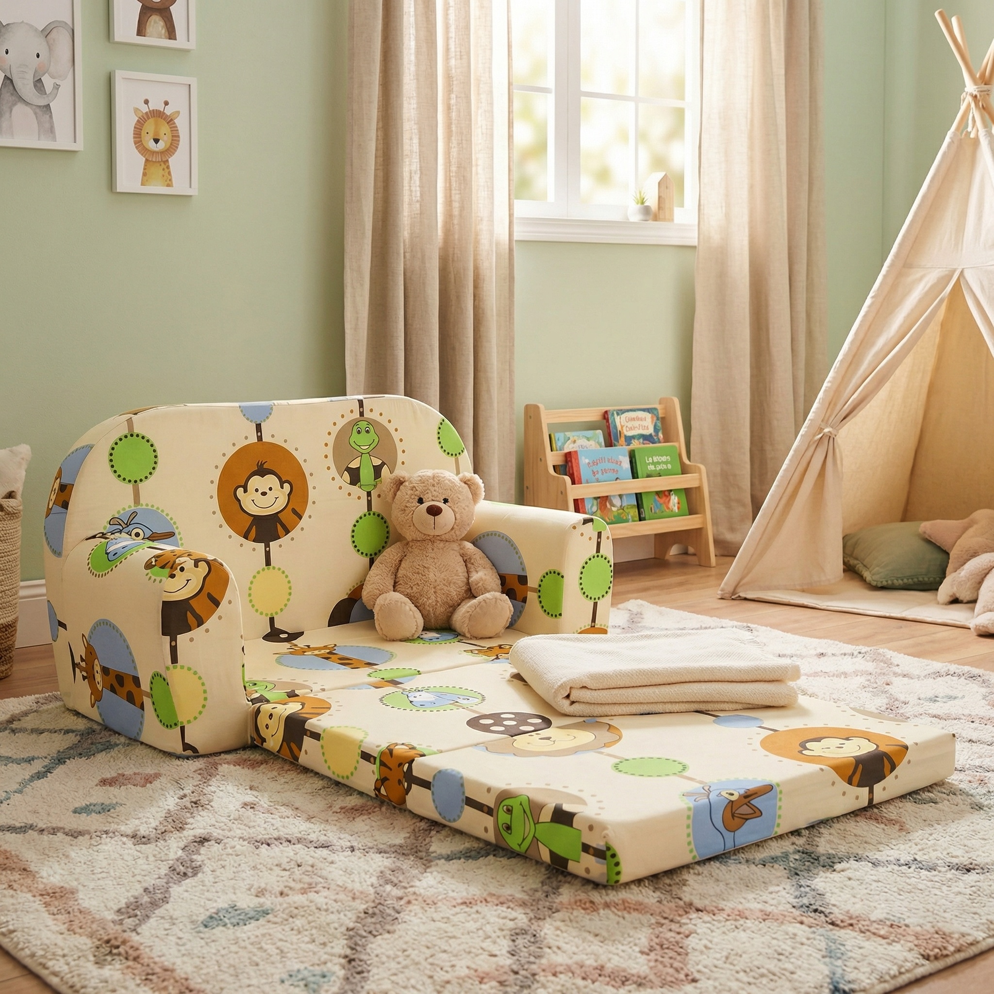 Kinder Slaapbank en logeerbed in één - 85cm x 60cm - Dieren