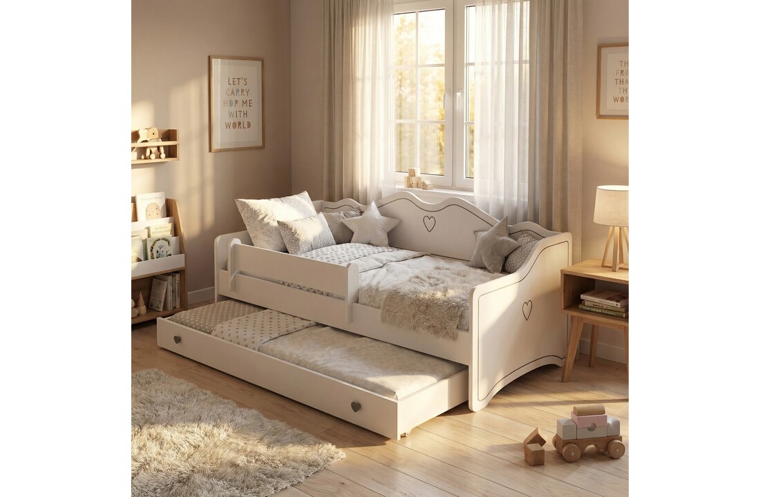 Peuterbed 80x160cm - met uitschuifbed - 1 matras - wit grijs