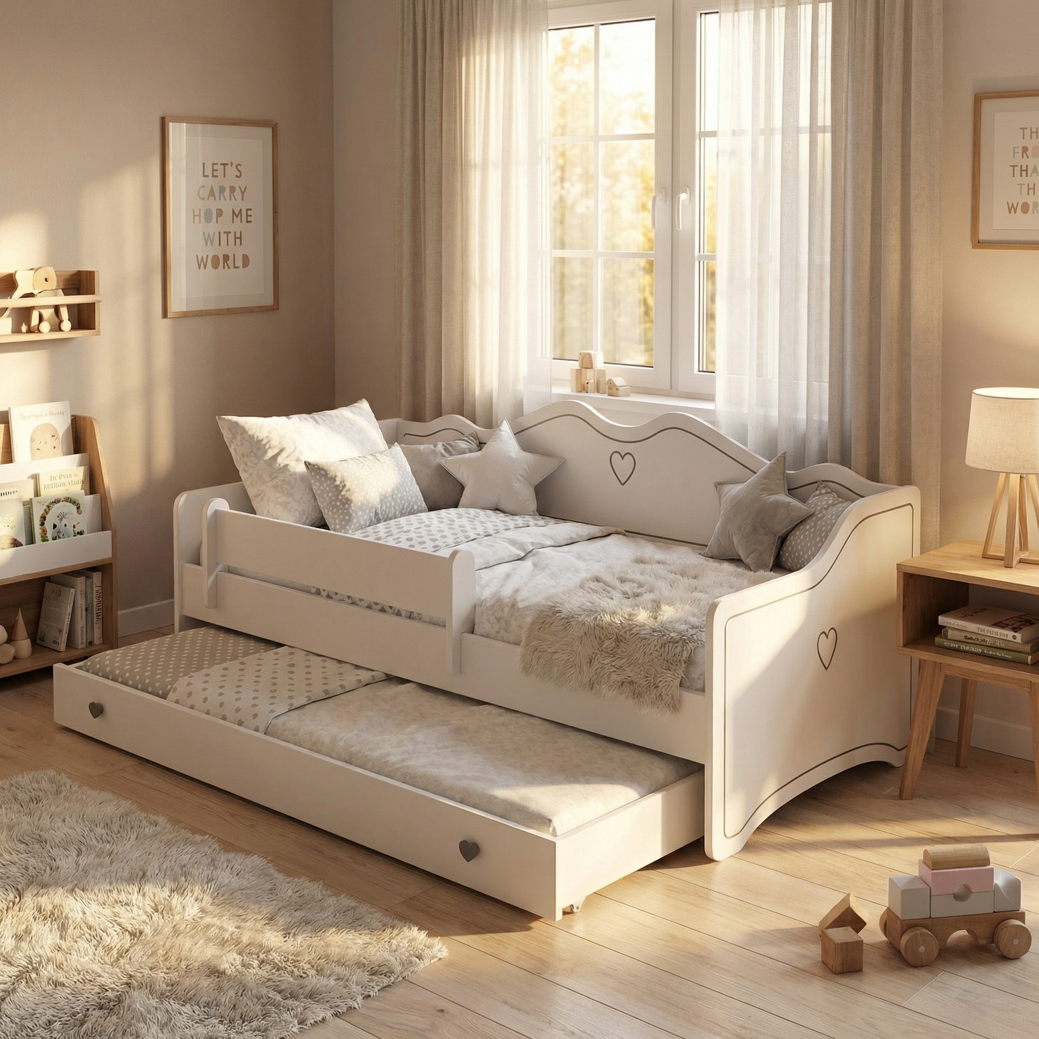 Peuterbed 80x160cm - met uitschuifbed - 1 matras - wit grijs