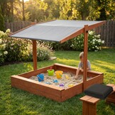 Zandbak - met deksel en dak - hout - 120x120 cm - grijs