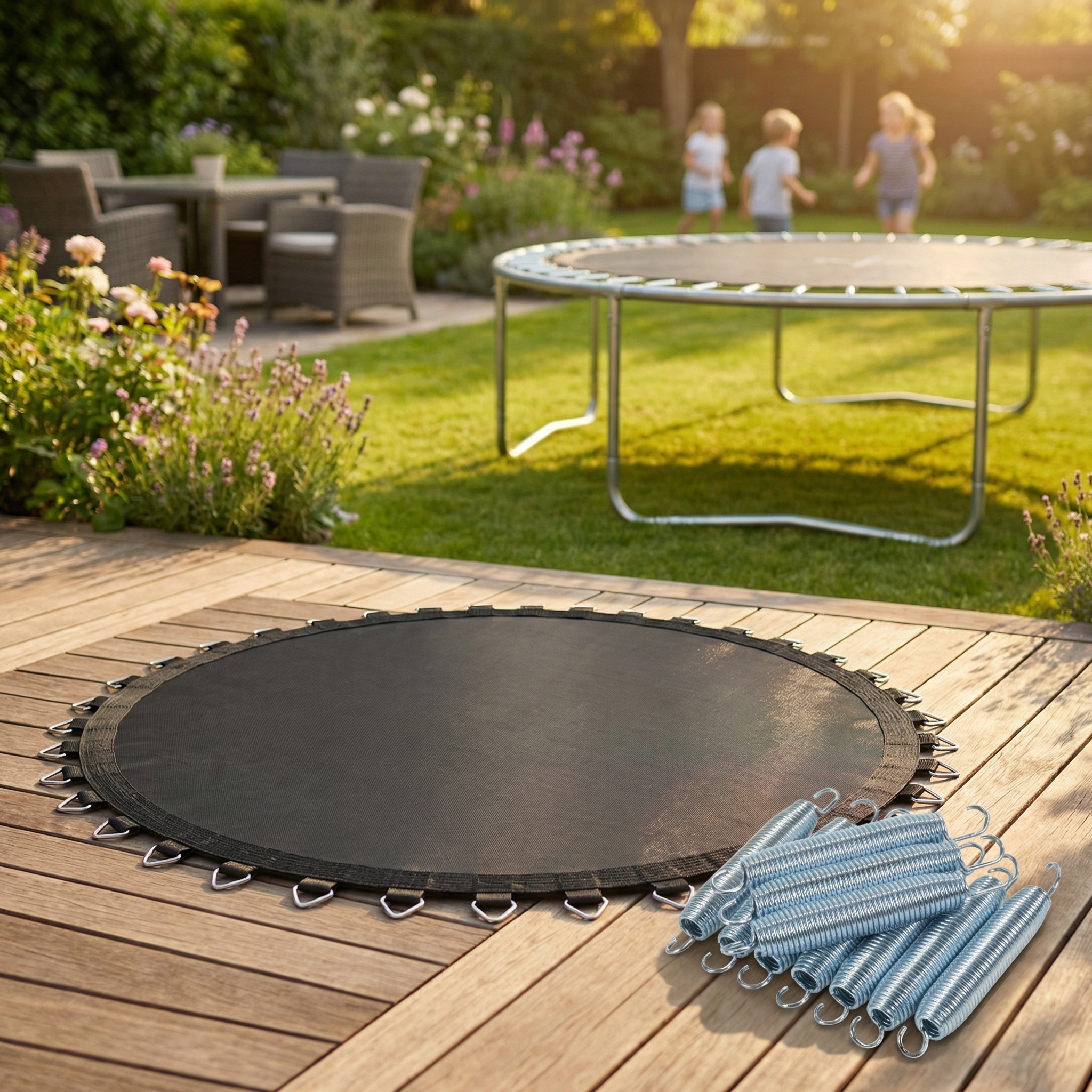 Trampoline springmat & veren set - 54 veren - 10 Ft - 304 cm tot 312 cm diameter