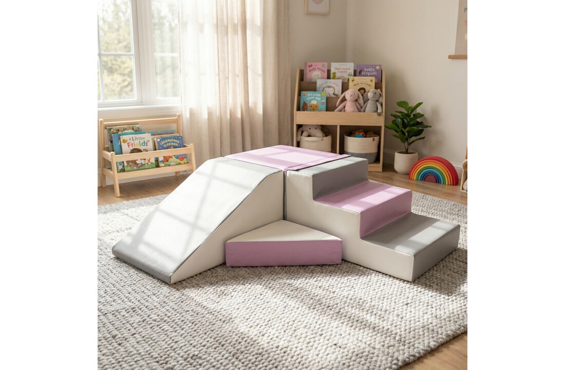 Speelset schuimblokken met glijbaan wit, licht paars & grijs