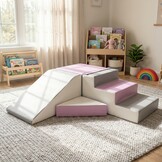 Speelset schuimblokken met glijbaan wit, licht paars & grijs