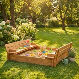 Zandbak hout met deksel - met zitje - 120x120 cm