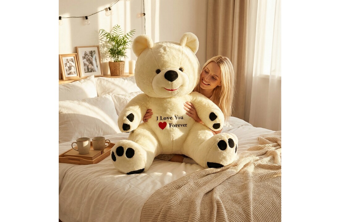 Grote knuffelbeer wit rood I love you 120 cm I Love You