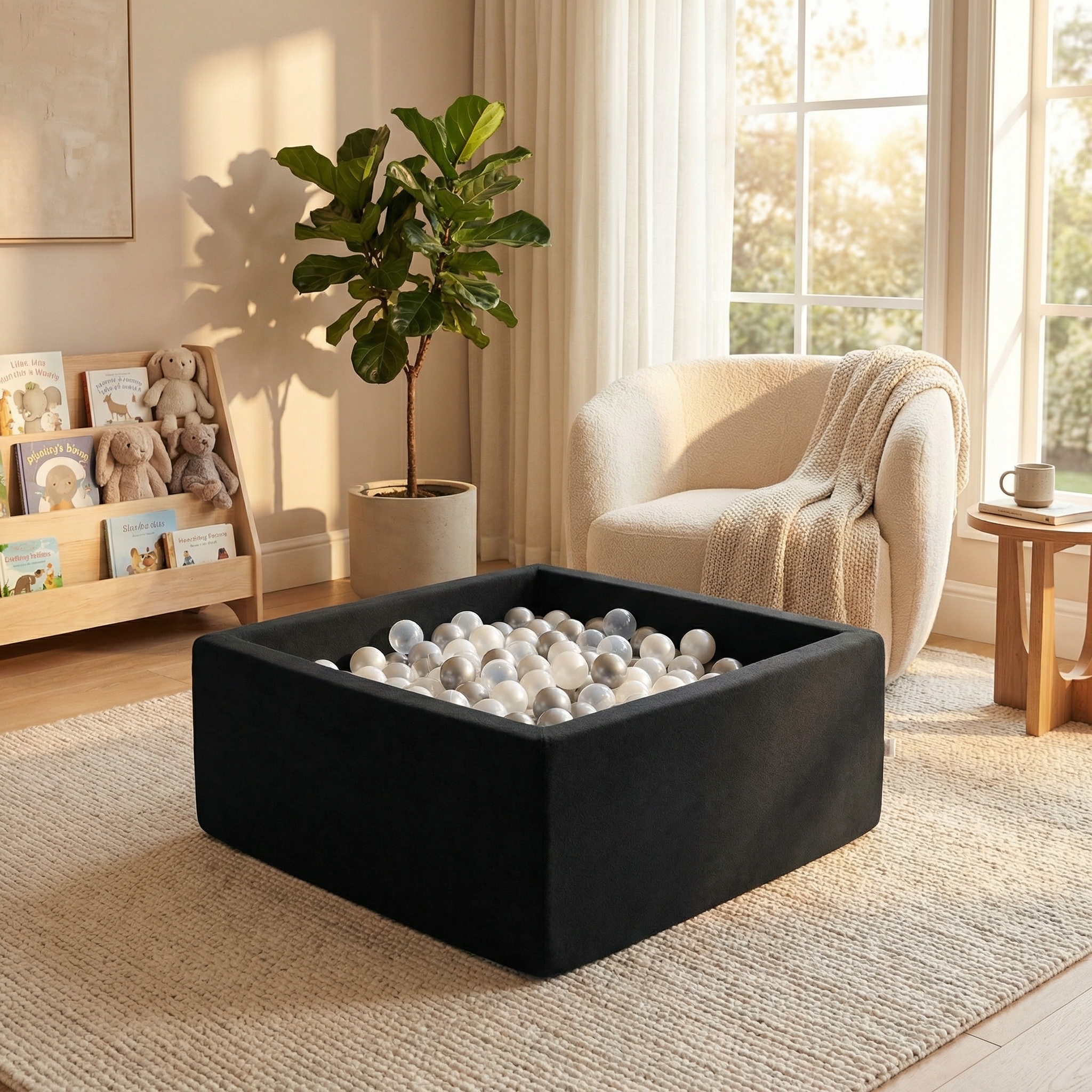 Ballenbak - 400 ballen - 90 x 90 x 40 cm - ballenbad - vierkant zwart