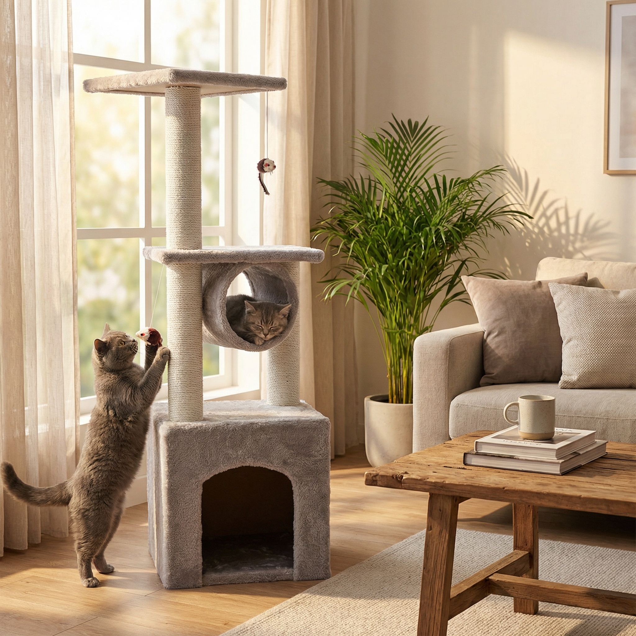 Krabpaal - kattenkrabpaal - kattenpaal - 30x30x95cm - grijs