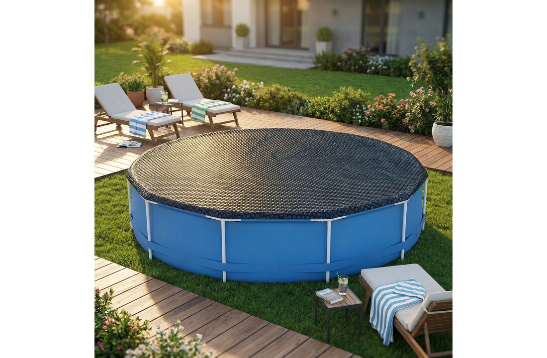 RAMROXX zwembadafdekking verwarmend zwart/blauw - 366 cm