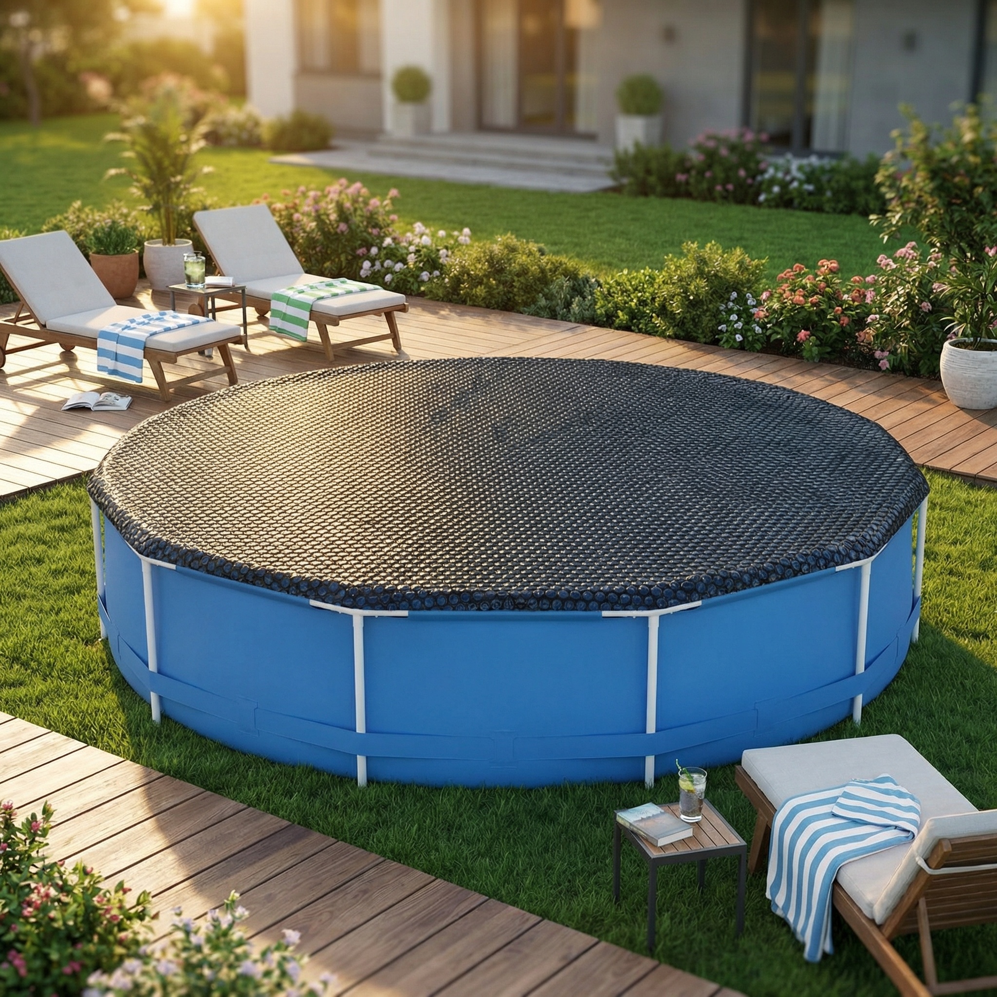 RAMROXX zwembadafdekking verwarmend zwart/blauw - 366 cm