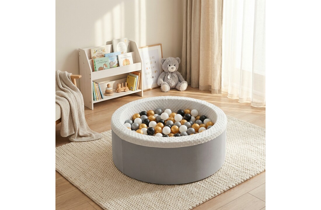 Ballenbad met 200 ballen - Wasbare hoes - 90x30 cm - Grijs / Wit