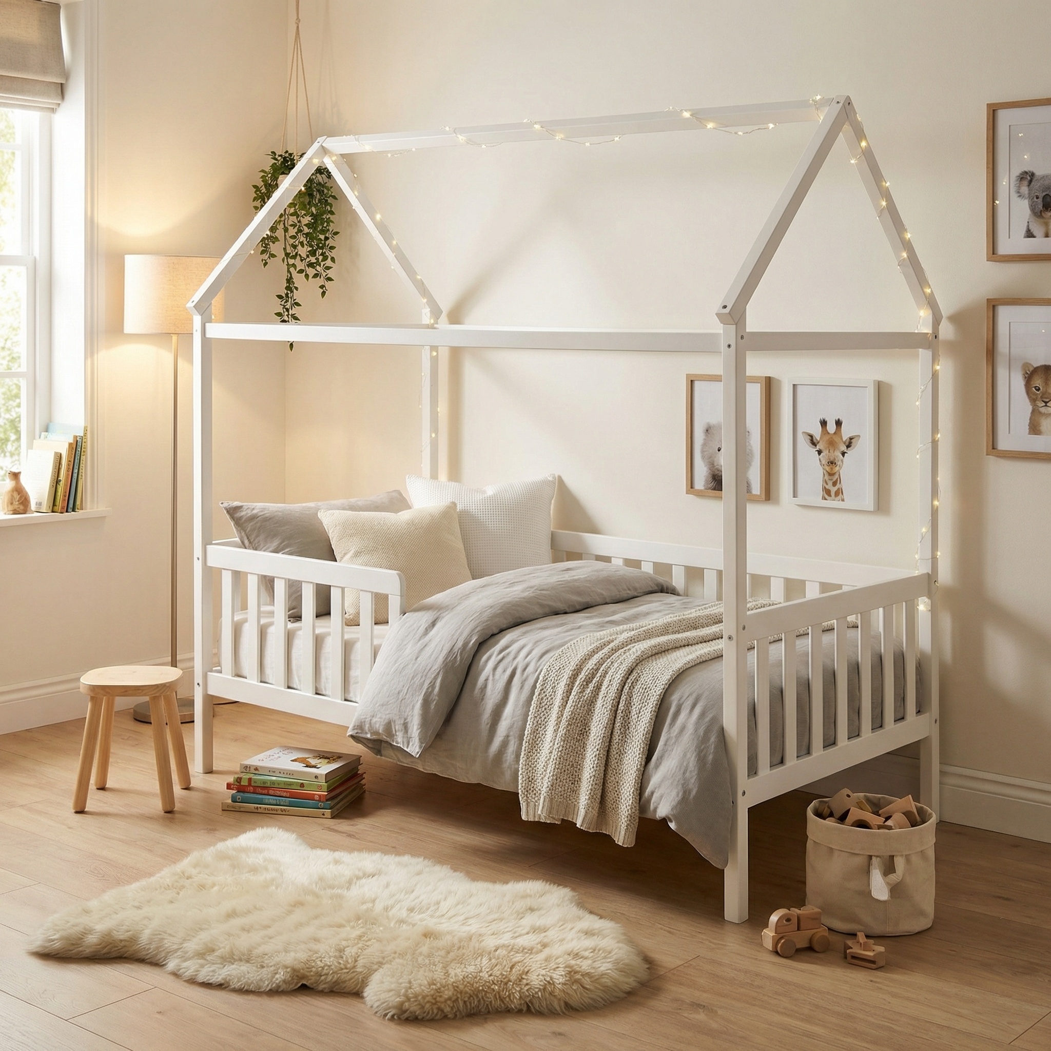 Huisbed huisje| Kinderbed| Hout | met hek | 160 x 80 cm