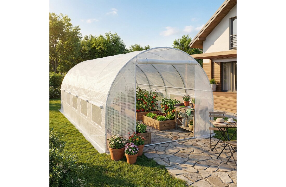 Folietunnel - kweekkas met ramen - 600 x 300 x 200 cm - wit