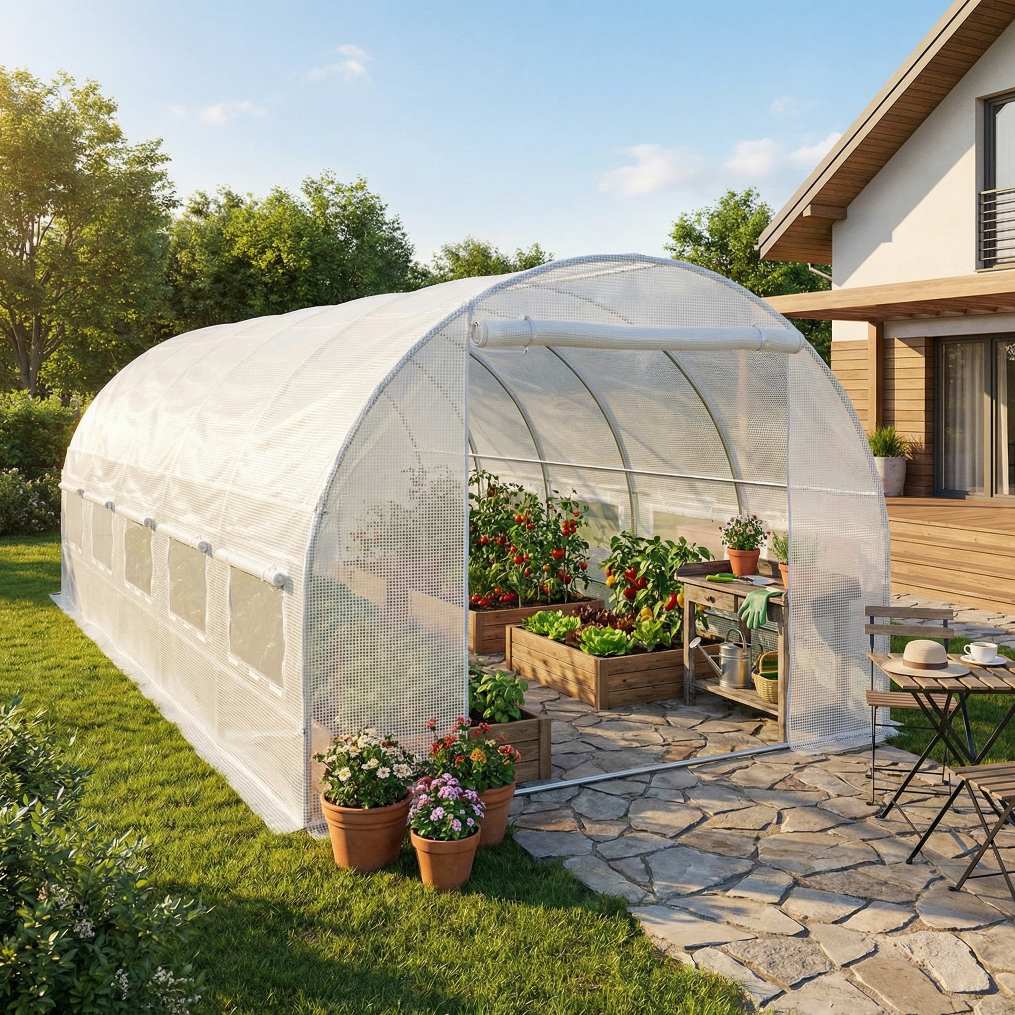 Folietunnel - kweekkas met ramen - 600 x 300 x 200 cm - wit