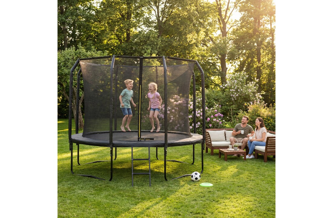 Trampoline - 305 cm - met net en ladder - tot 150 kg - zwart