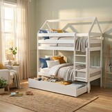 Stapelbed - kinderbed - huisje - 80x160 cm - met bedlade - wit