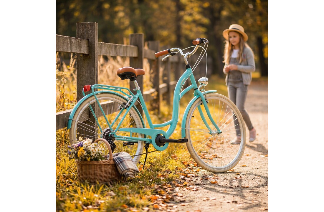 Meisjesfiets - 26 inch - met 7 versnellingen - turquoise crème