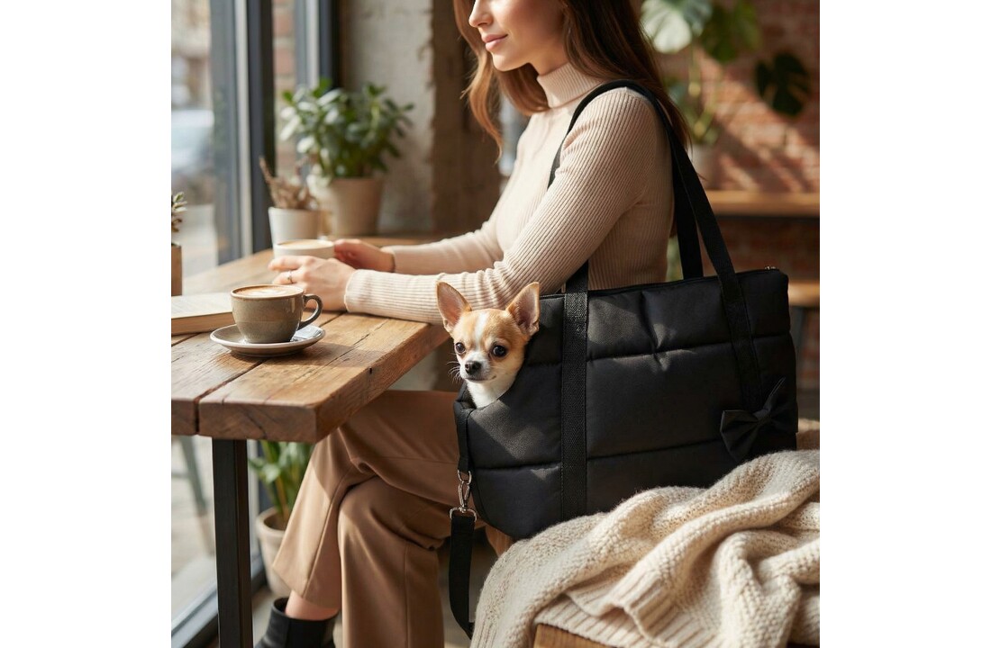 Hondendraagtas - kleine honden - honden transporttas - zwart - 36x19x23 cm - stijlvol - schoudertas