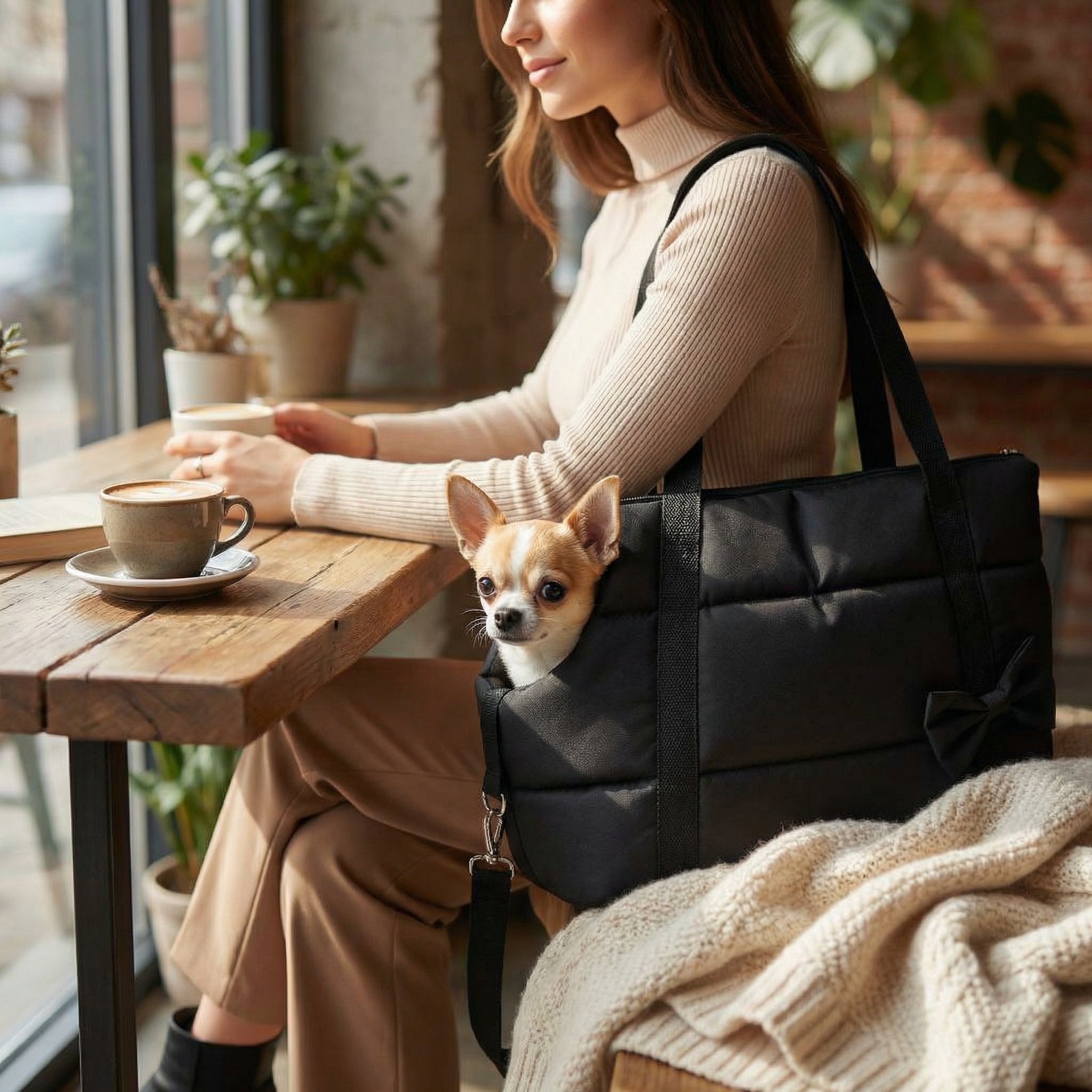 Hondendraagtas - kleine honden - honden transporttas - zwart - 36x19x23 cm - stijlvol - schoudertas