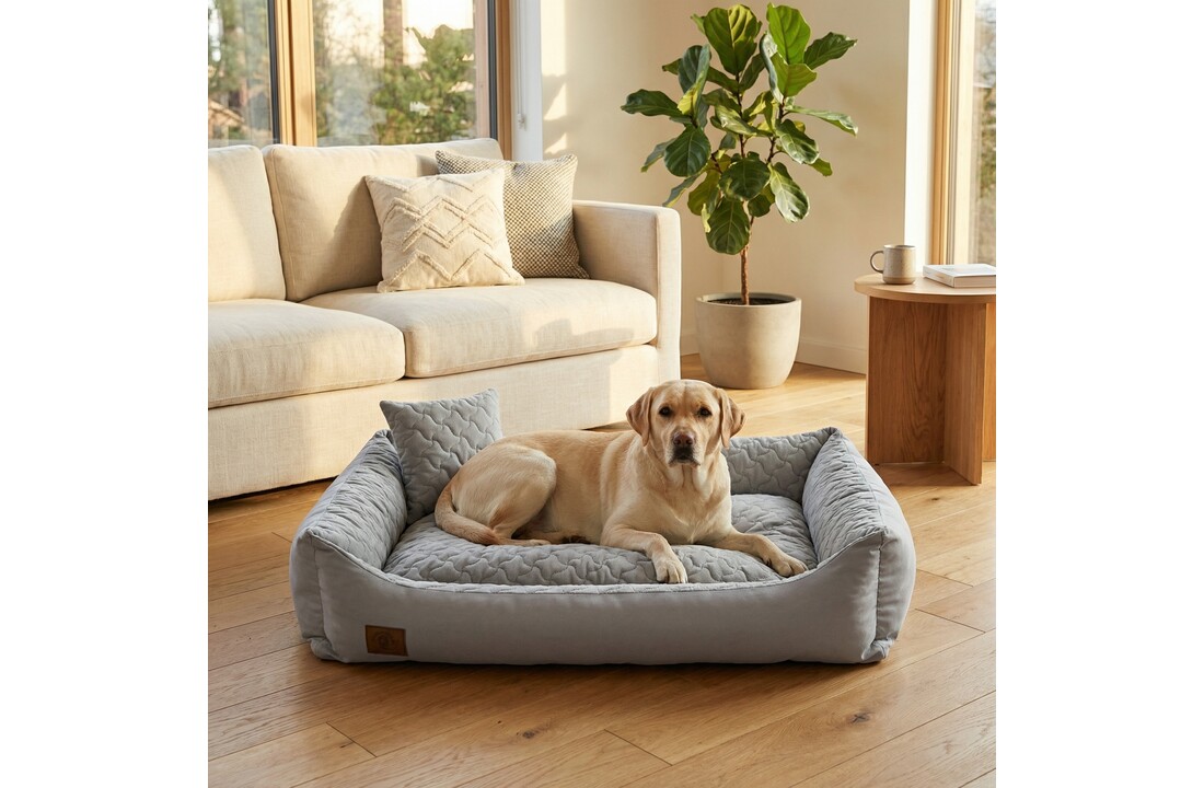 Hondenmand grijs met kussen 120x90 cm - wasbaar hondenkussen - waterdicht hondenbed