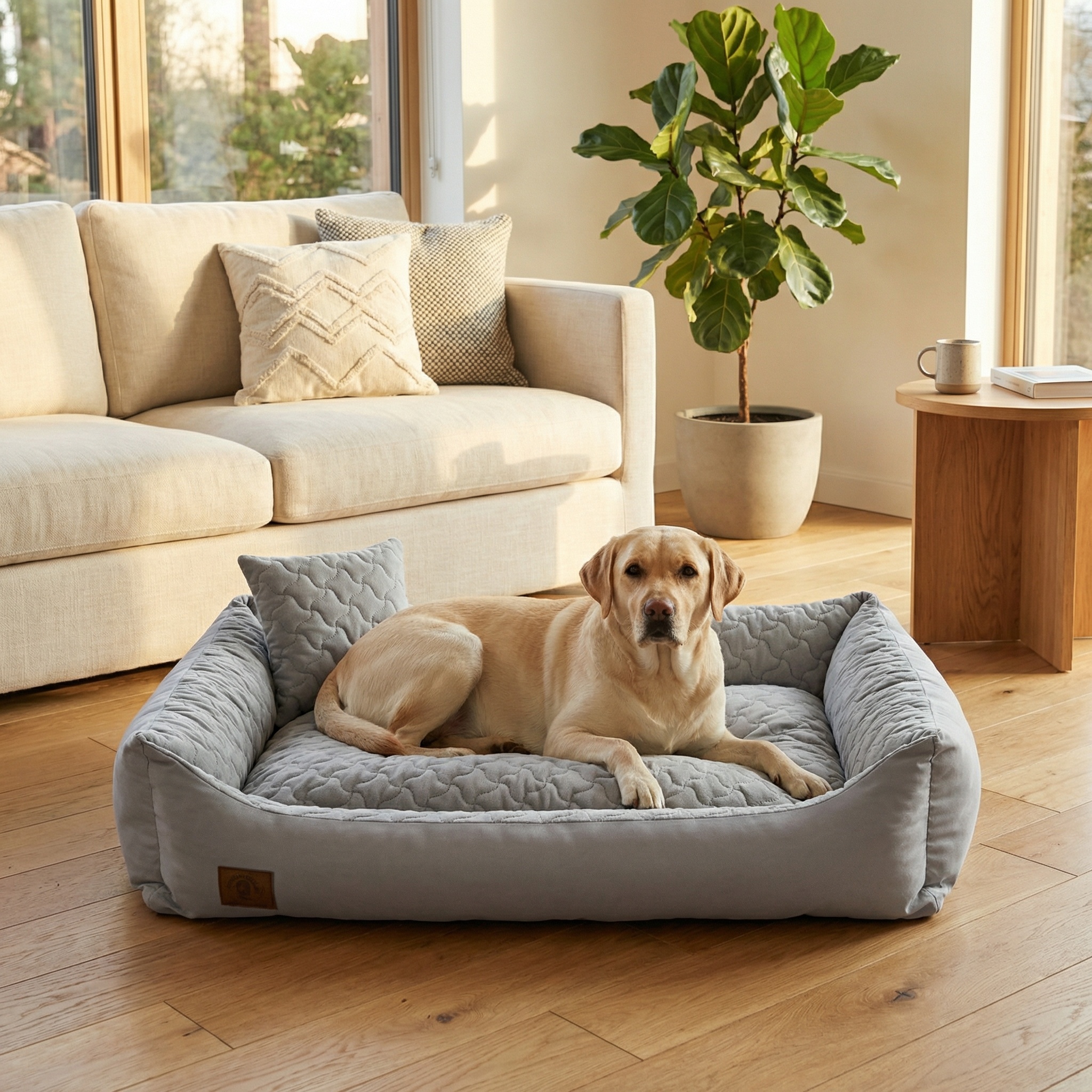 Hondenmand grijs met kussen 120x90 cm - wasbaar hondenkussen - waterdicht hondenbed