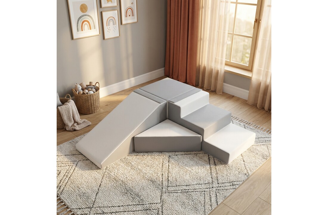 Speelset schuimblokken met glijbaan wit & grijs