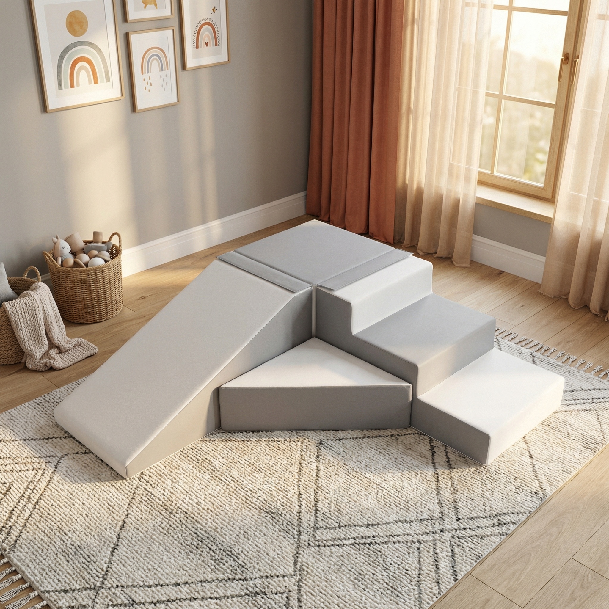 Speelset schuimblokken met glijbaan wit & grijs