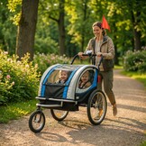Fietskar kind - buggy - 2-zits - met schokbreker - blauw