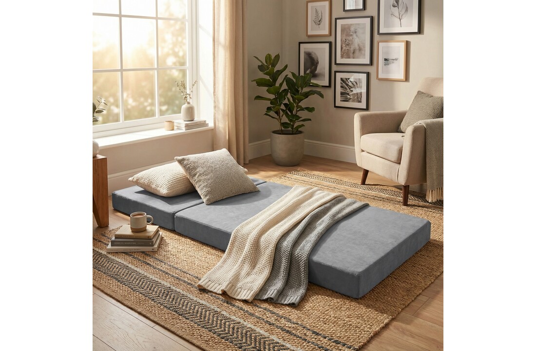 Logeermatras extra dik - grijs - camping matras - reismatras - opvouwbaar matras - 195 x 70 x 15