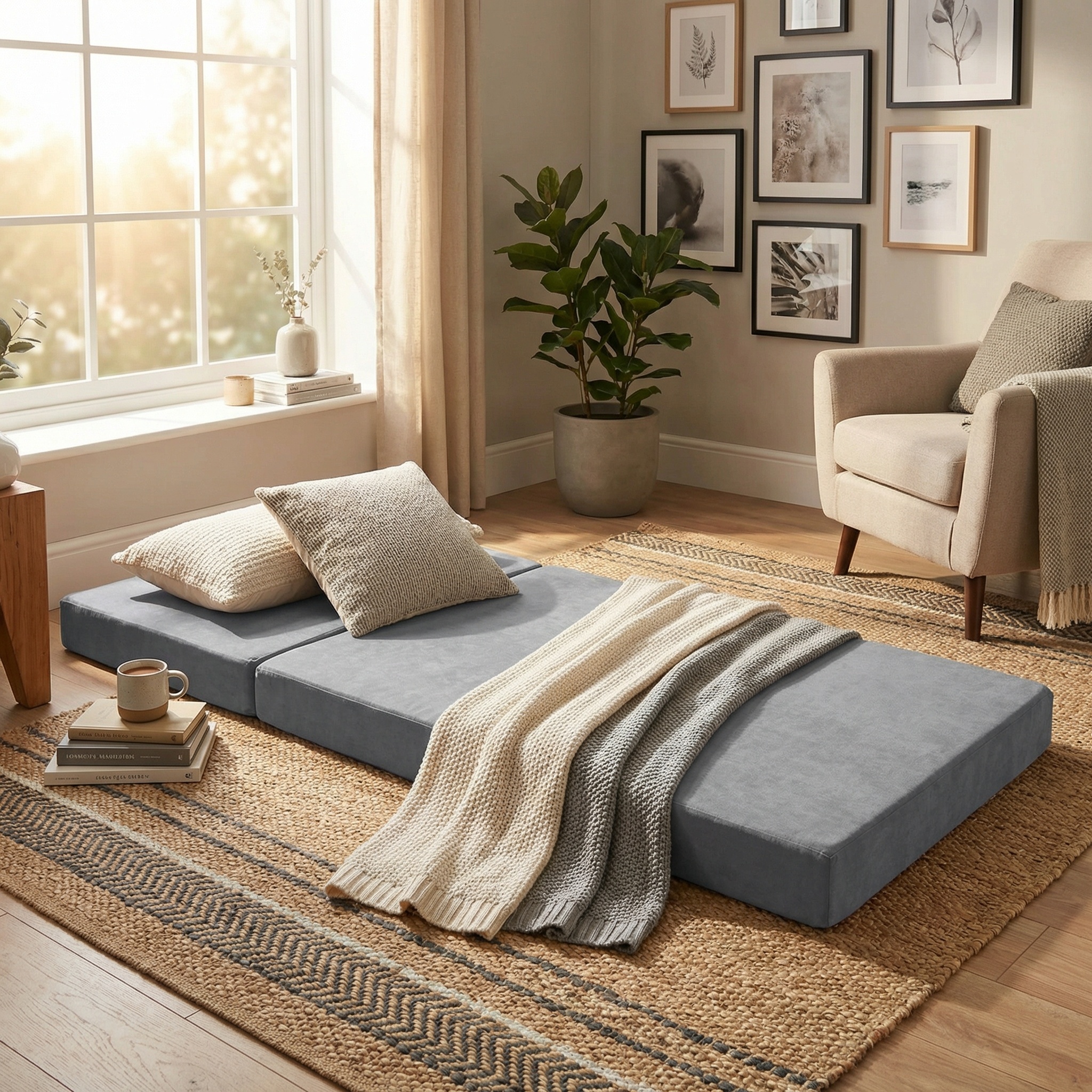 Logeermatras extra dik - grijs - camping matras - reismatras - opvouwbaar matras - 195 x 70 x 15