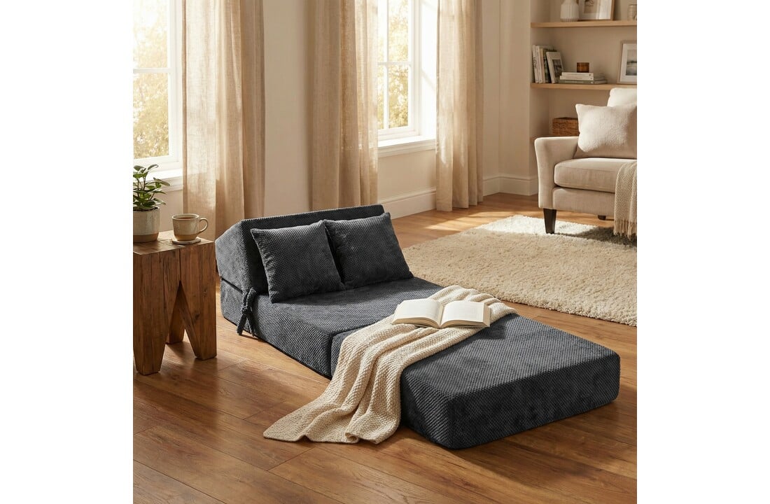 Opvouwbaar matras - 200x70x15cm - velvet dot - antraciet