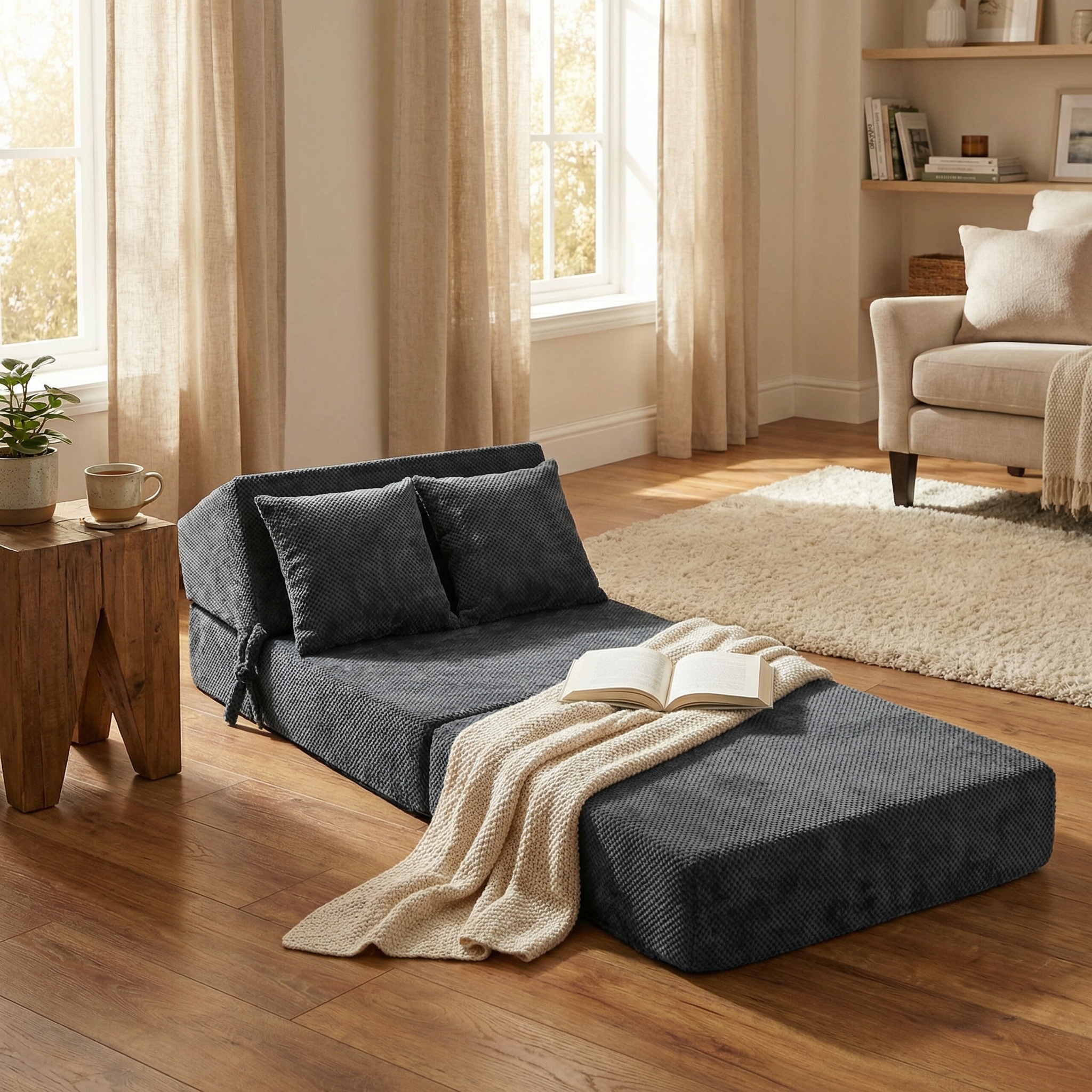 Opvouwbaar matras - 200x70x15cm - velvet dot - antraciet