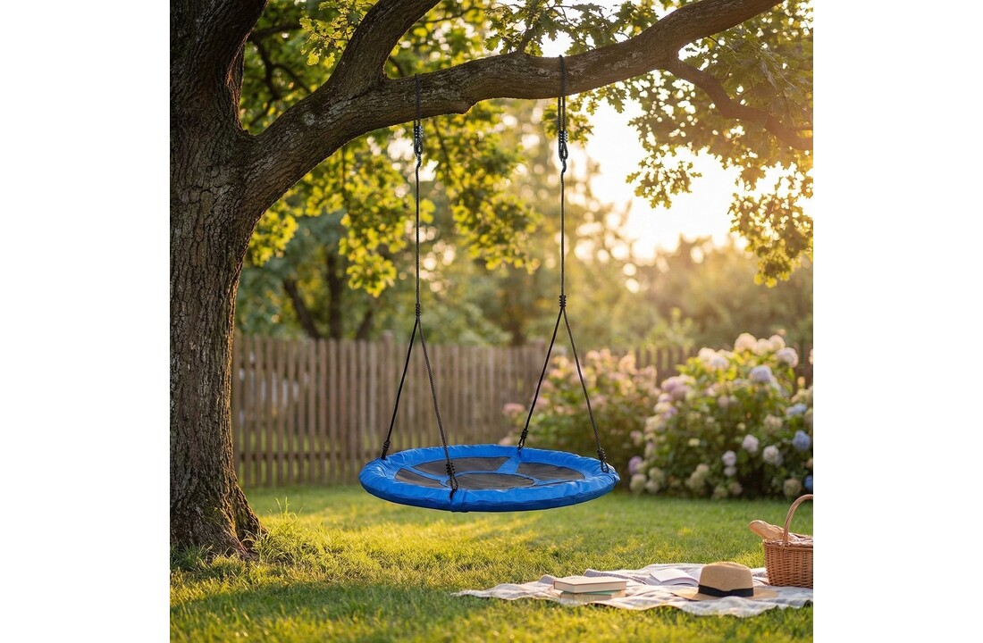 Nestschommel blauw van 600D polyester 95 cm diameter schommel inclusief touwen
