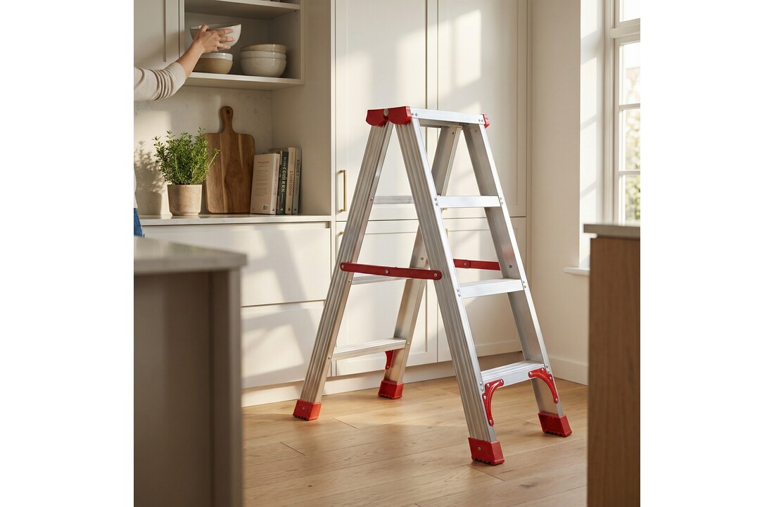 Huishoudtrap - ladder - 2x 3 treden - aluminium - 75 cm hoog