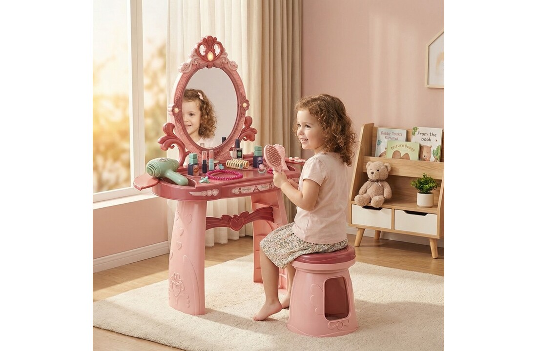 Kaptafel kind - make up tafel met spiegel - 44x24,5x76cm - roze