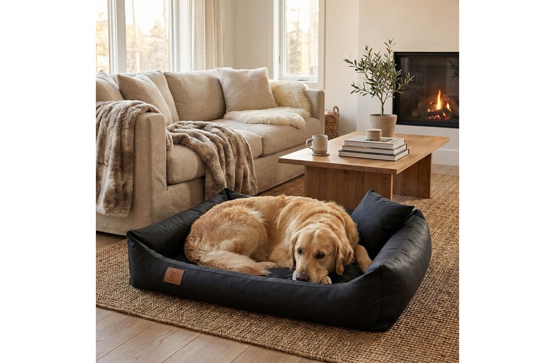 XXL Hondenbed van zwart kunstleer - hondenkussen hondensofa kattenbed hondenkorf - waterdicht