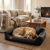 XXL Hondenbed van zwart kunstleer - hondenkussen hondensofa kattenbed hondenkorf - waterdicht