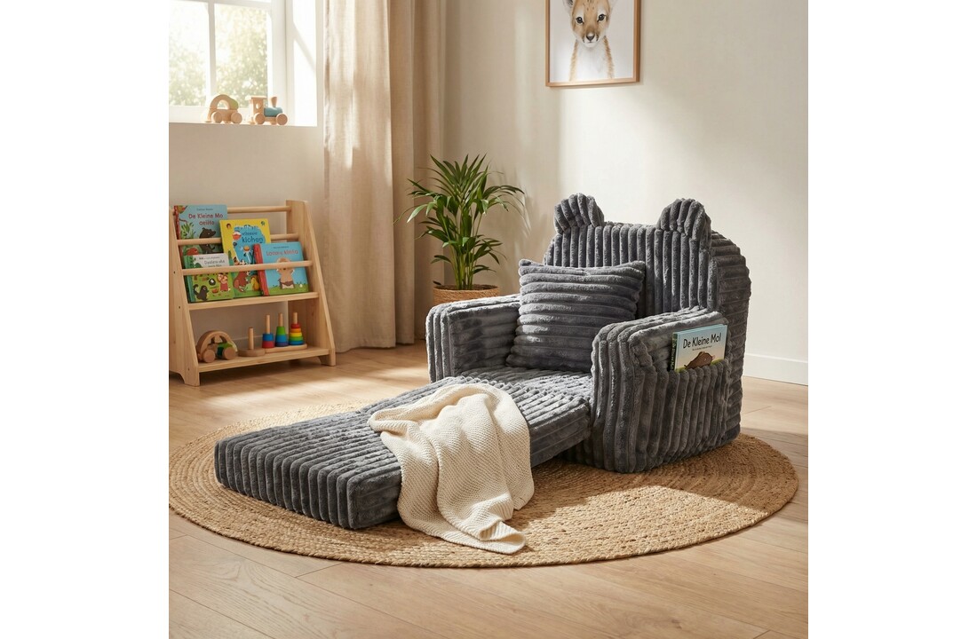 Kinderfauteuil - slaapbankje - corduroy - 51x40x41cm - grijs