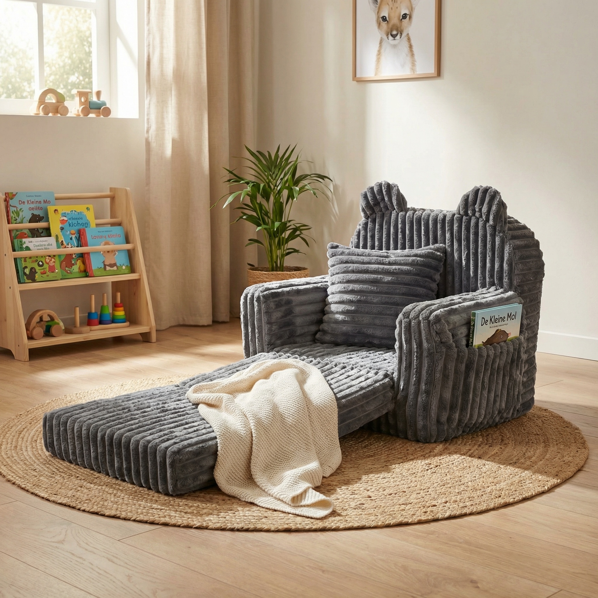 Kinderfauteuil - slaapbankje - corduroy - 51x40x41cm - grijs