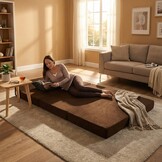 Opvouwbaar matras met hoofdkussen - Wasbare hoes - 200cm x 120cm x 10cm - Bruin