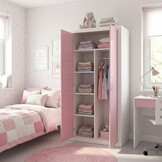 Kinder kledingkast - 90x190x50 cm - wit/roze - 2 deuren