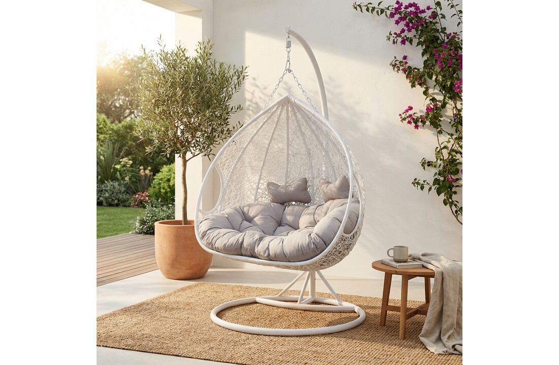 Hangstoel - 2 personen - met frame - wit-grijs - tot 150 kg
