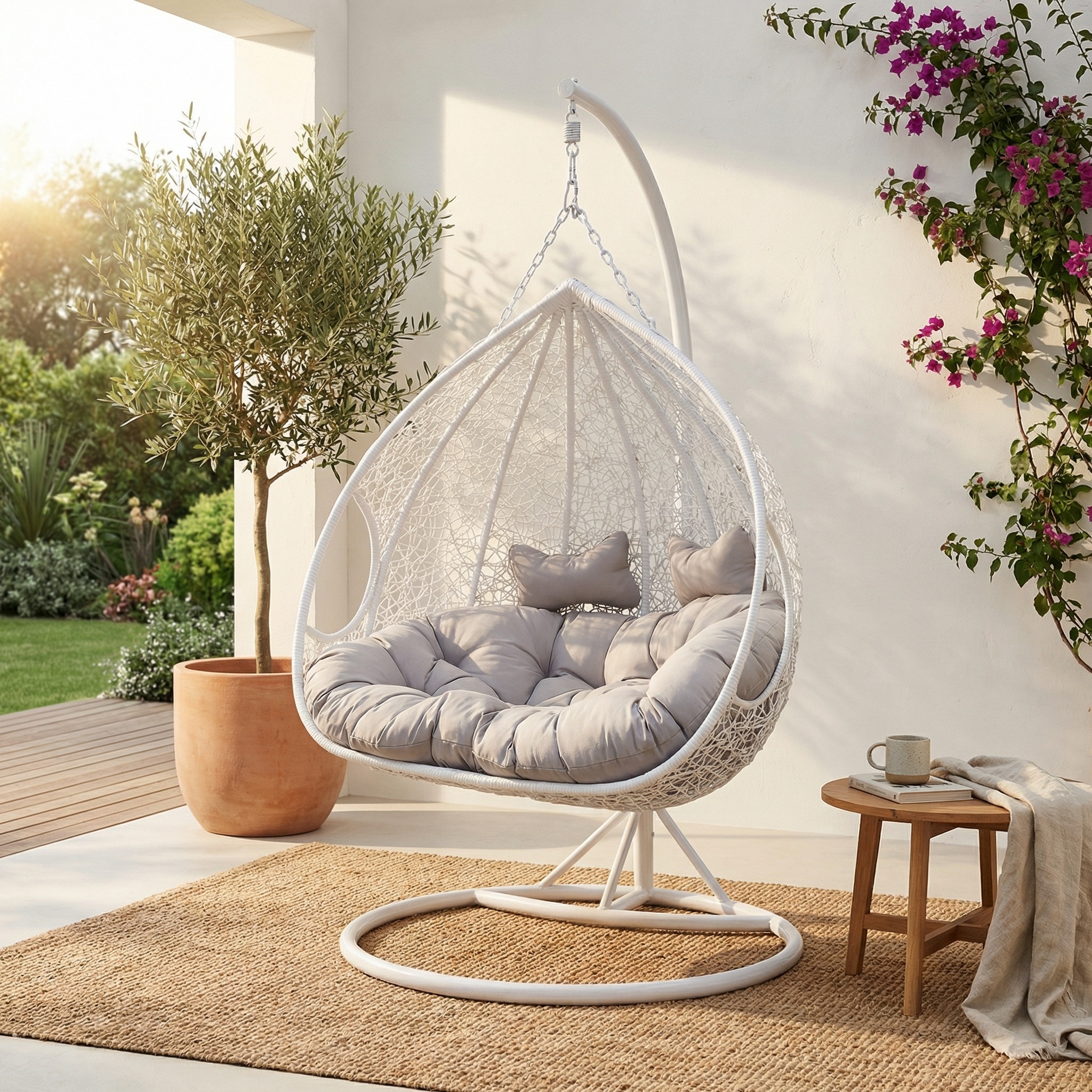 Hangstoel - 2 personen - met frame - wit-grijs - tot 150 kg