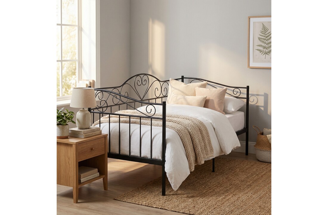 Bedframe 90x200 cm - met lattenboden - metaal - zwart