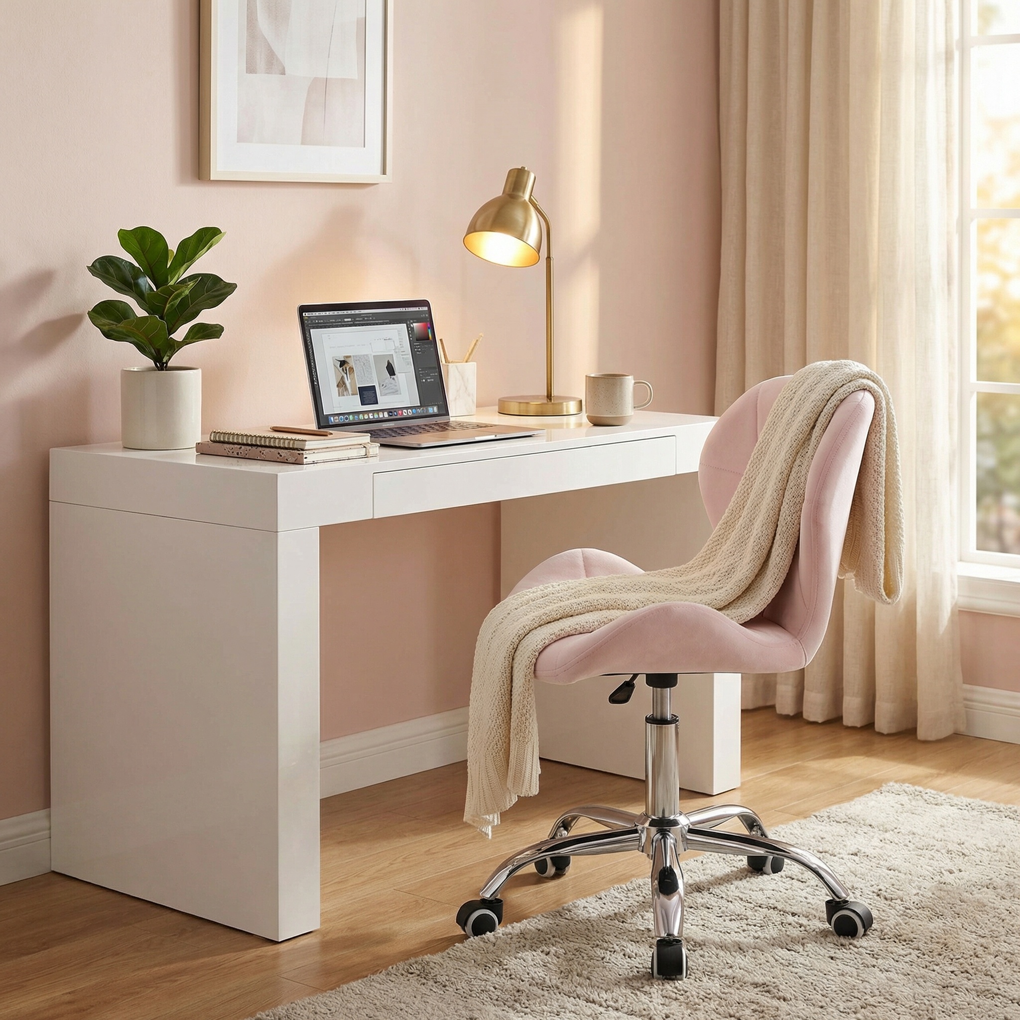 Bureaustoel AVOLA - ergonomisch - velvet - roze