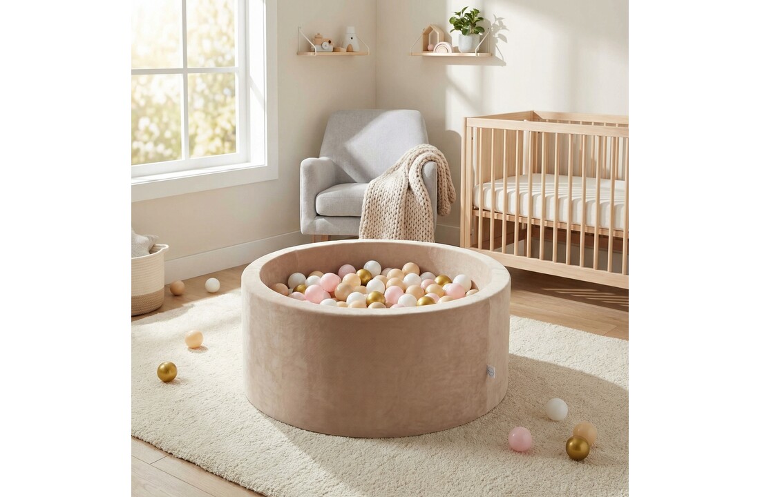 Ballenbak - velvet beige - 90x40 cm - 300 ballen - wit, baby roze, beige, goud