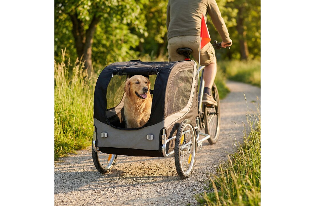 Fietskar hondenkar - opvouwbaar - grijs zwart - max 40 kg
