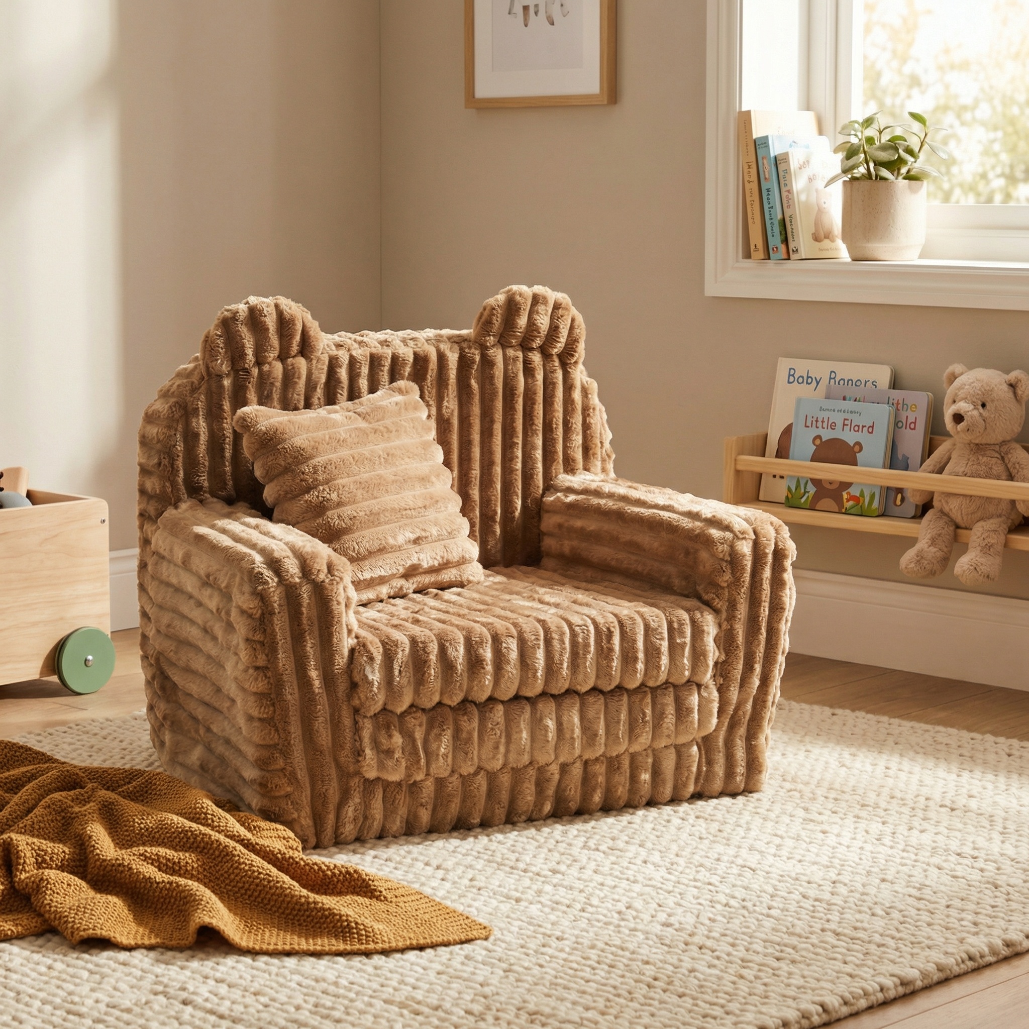 Kinderfauteuil - slaapbankje - corduroy - 51x40x41cm - karamel