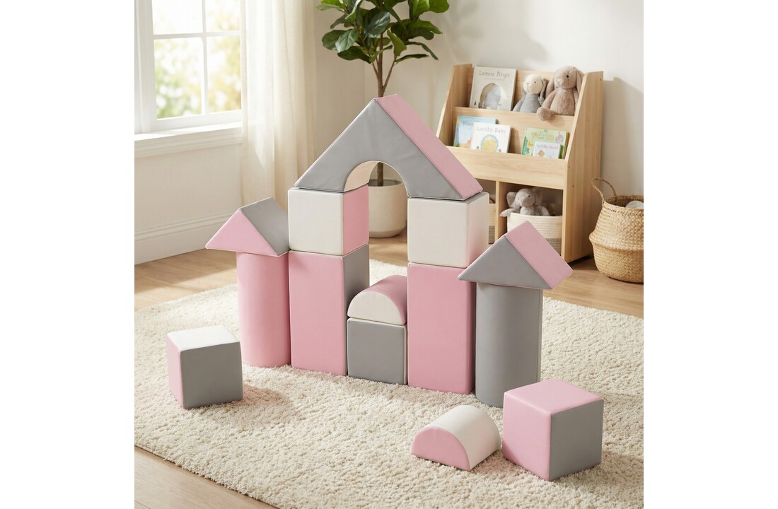 Bouwblokken schuim 11 stuks wit, licht paars & grijs