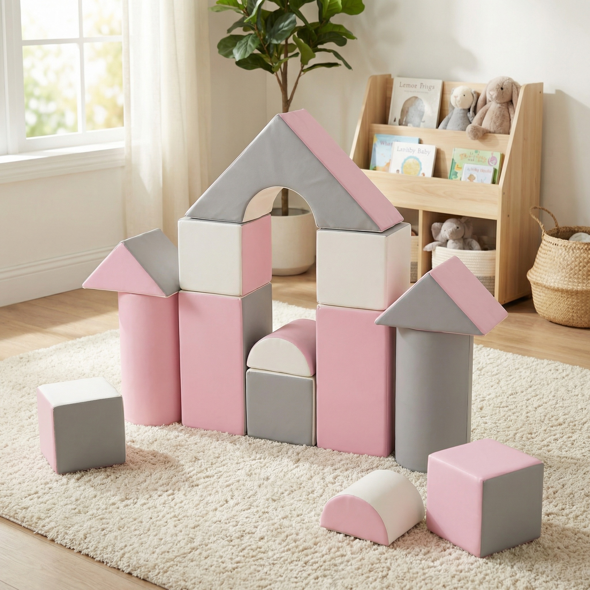 Bouwblokken schuim 11 stuks wit, licht paars & grijs